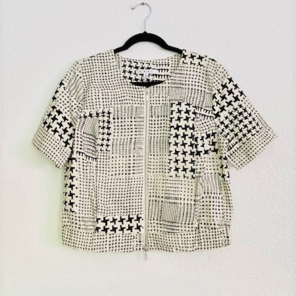 CAbi | White & Black Patchwork Houndstooth Top M - Picture 2 of 6